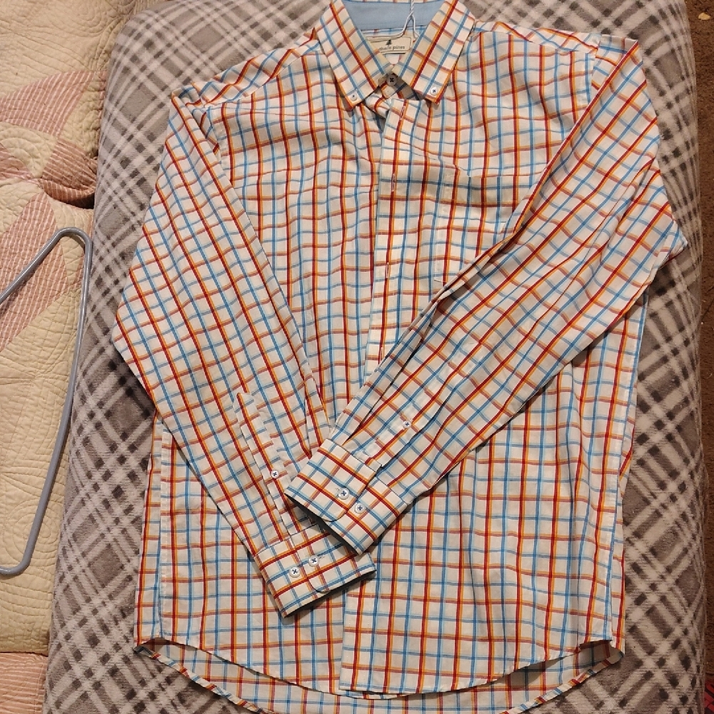 Men's Orange and Blue Checkered Casual Shirt